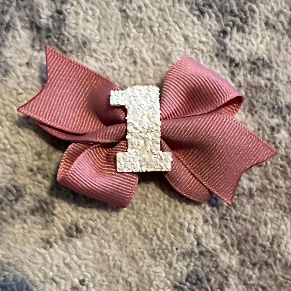 Pink hair Bow with Glitter for 1st birthday